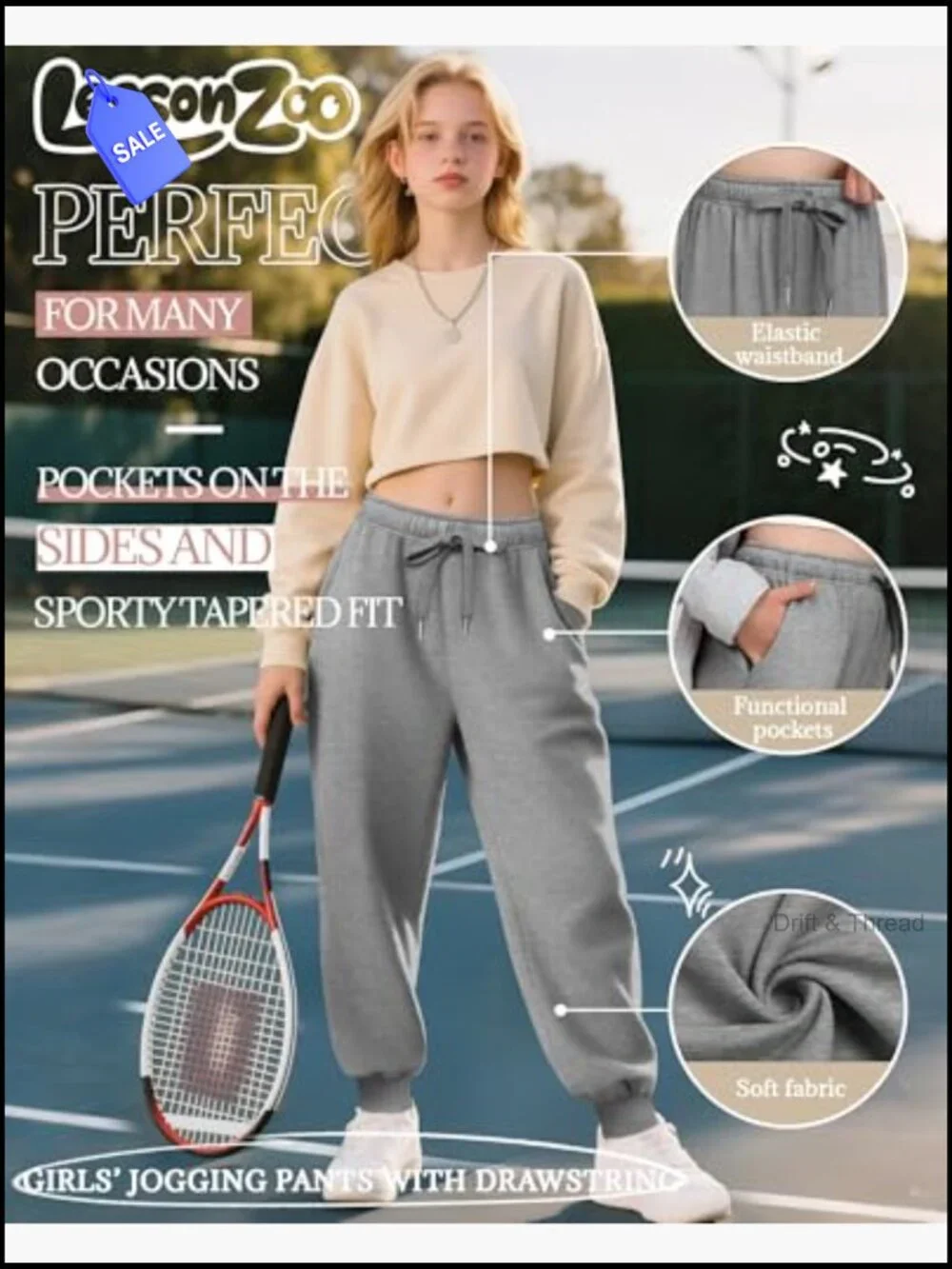 3 Pack Girls Sweatpants Joggers Baggy Lightweight Athletic Drawstring Pants